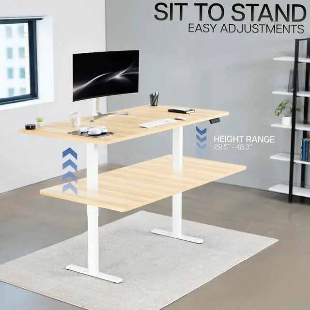 Alt view image 6 of 7 - VIVO Electric Dual Motor 71 x 36 Standing Desk, Light Wood Table Top, White Frame, DESK-KIT-E2W7C-36