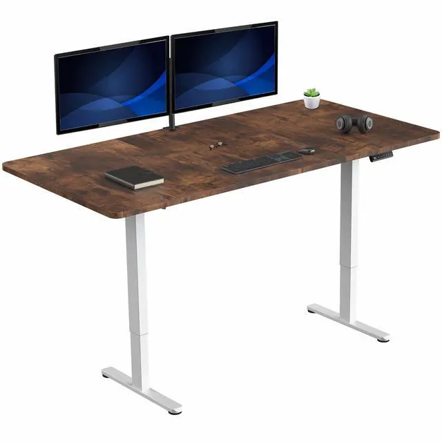 Main image of VIVO Electric Dual Motor 71 x 36 Standing Desk, Vintage Brown Top, White Frame
