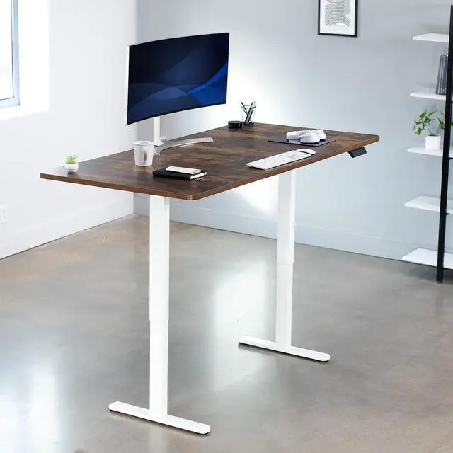 Alt view image 2 of 7 - VIVO Electric Dual Motor 71 x 36 Standing Desk, Vintage Brown Top, White Frame
