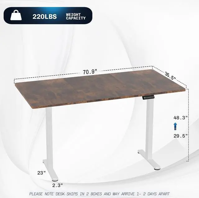 Alt view image 3 of 7 - VIVO Electric Dual Motor 71 x 36 Standing Desk, Vintage Brown Top, White Frame