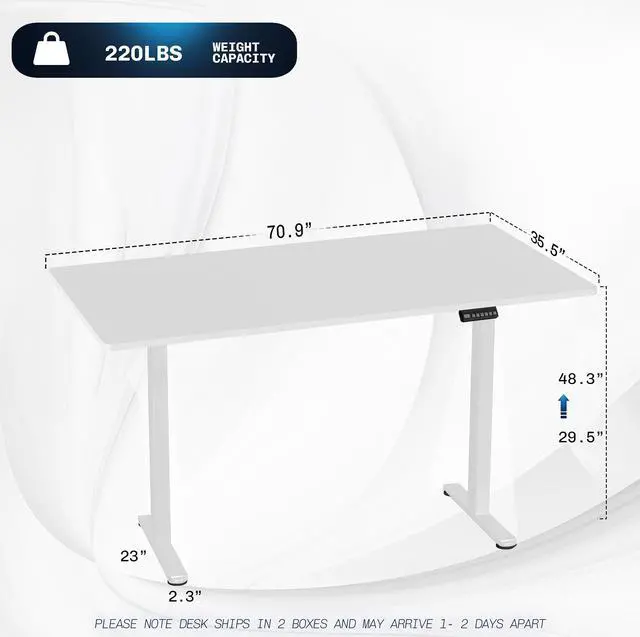 Alt view image 3 of 7 - VIVO Electric Dual Motor 71 x 36 Standing Desk, White Table Top, White Frame, DESK-KIT-E2W7W-36