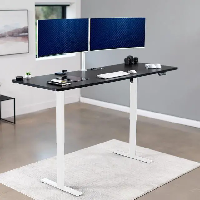 Alt view image 2 of 7 - VIVO Electric 83 x 30 Stand Up Desk Workstation, Black Table Top, White Frame