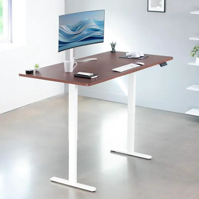 Alt view image 2 of 7 - VIVO Electric Dual Motor 71 x 36 Standing Desk, Dark Walnut Table Top, White Frame, DESK-KIT-E2W7D-36