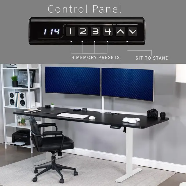 Alt view image 6 of 7 - VIVO Electric 83 x 30 Stand Up Desk Workstation, Black Table Top, White Frame