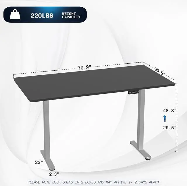 Alt view image 3 of 7 - VIVO Electric Dual Motor 71 x 36 Standing Desk, Black Table Top, Gray Frame, DESK-KIT-E2G7B-36