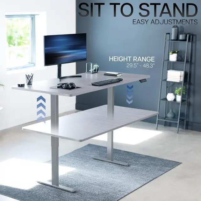 Alt view image 6 of 7 - VIVO Dual Motor 71 x 30 Standing Desk, 1-Piece Black Top, White Frame