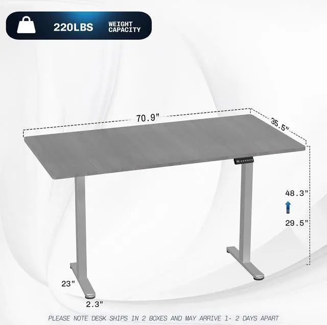 Alt view image 3 of 7 - VIVO Dual Motor 71 x 30 Standing Desk, 1-Piece Black Top, White Frame