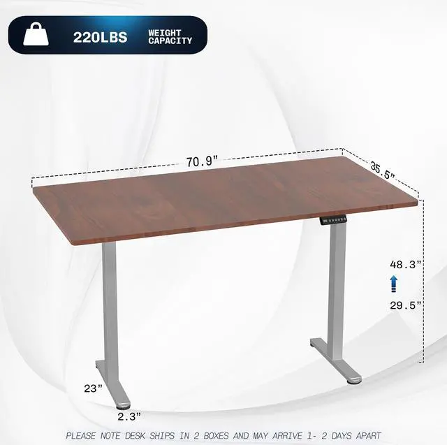 Alt view image 3 of 7 - VIVO Electric Dual Motor 71 x 36 Standing Desk, Dark Walnut Table Top, Gray Frame, DESK-KIT-E2G7D-36