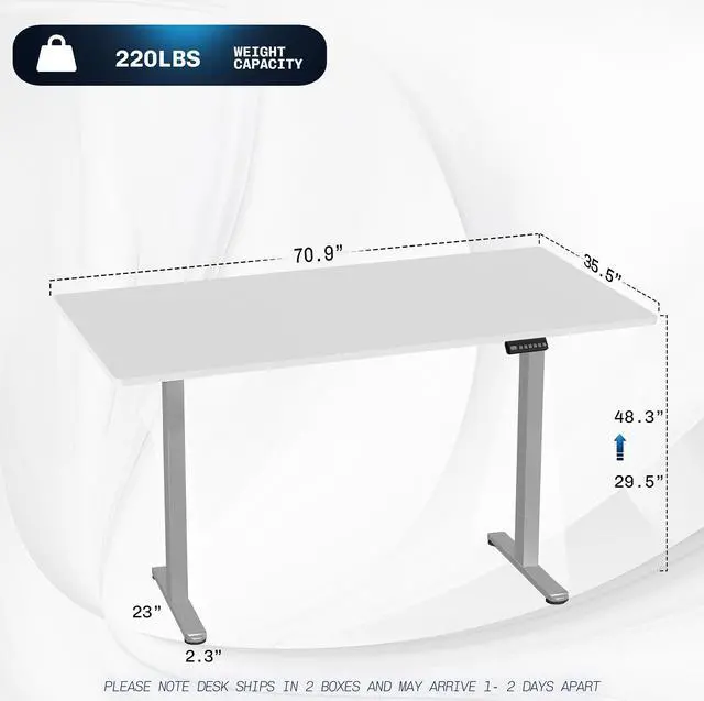 Alt view image 3 of 7 - VIVO Electric Dual Motor 71 x 36 Standing Desk, White Table Top, Gray Frame, DESK-KIT-E2G7W-36
