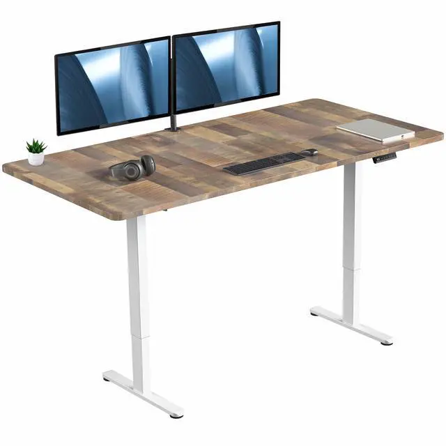 Main image of VIVO Electric Dual Motor 71 x 36 Desk, Reclaimed Wood Top, White Frame