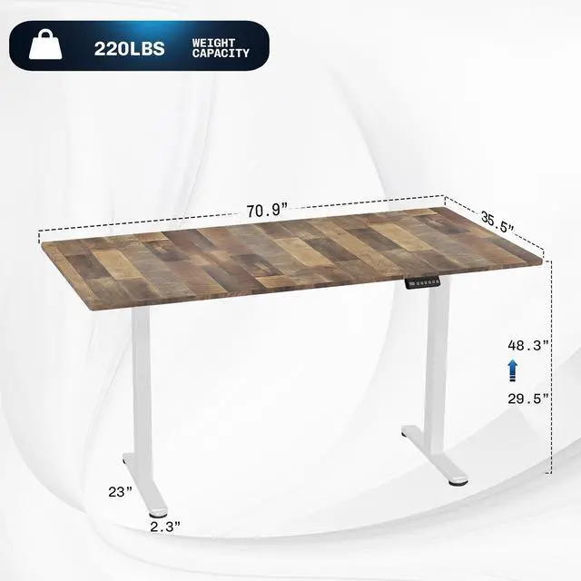 Alt view image 3 of 7 - VIVO Electric Dual Motor 71 x 36 Desk, Reclaimed Wood Top, White Frame