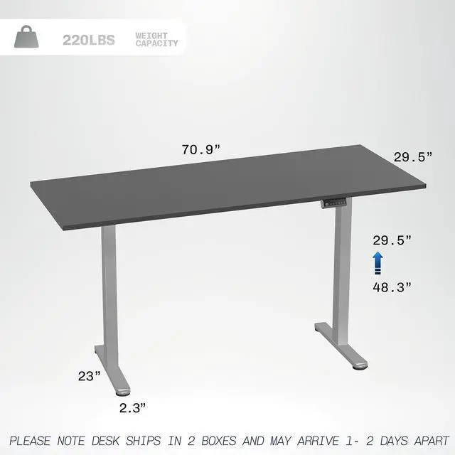 Alt view image 3 of 7 - VIVO Electric Dual Motor 71 x 30 Standing Desk, One-Piece Black Table Top, Gray Frame, DESK-KIT-E2G71S-B
