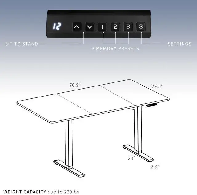 Alt view image 6 of 7 - VIVO Electric Dual Motor 71 x 30 Standing Desk, Black Top, Black Frame