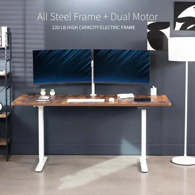 Alt view image 5 of 7 - VIVO Electric Dual Motor 71 x 30 Standing Desk, Rustic Vintage Brown Table Top, White Frame, DESK-KIT-E2W7N