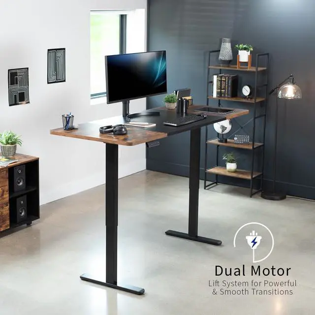 Alt view image 2 of 7 - VIVO Electric Dual Motor 71 x 30 Desk, Black & Vintage Brown Top, Black Frame