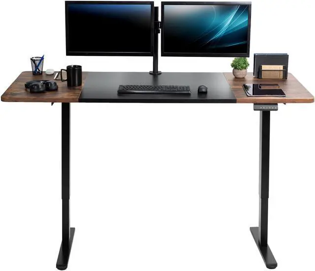 Main image of VIVO Electric Dual Motor 71 x 30 Desk, Black & Vintage Brown Top, Black Frame