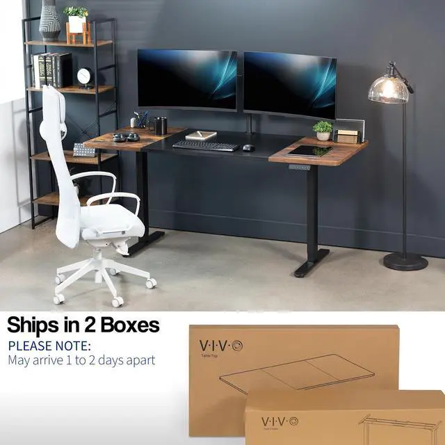 Alt view image 3 of 7 - VIVO Electric Dual Motor 71 x 30 Desk, Black & Vintage Brown Top, Black Frame