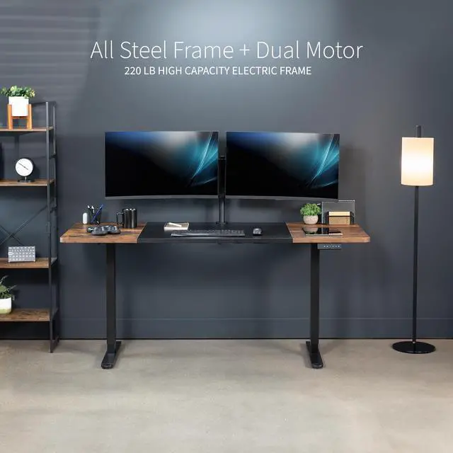 Alt view image 5 of 7 - VIVO Electric Dual Motor 71 x 30 Desk, Black & Vintage Brown Top, Black Frame