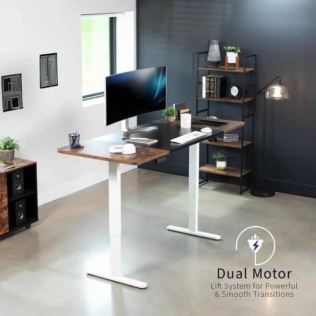 Alt view image 2 of 7 - VIVO Electric Dual Motor 71 x 30 Desk, Black & Vintage Brown Top, White Frame