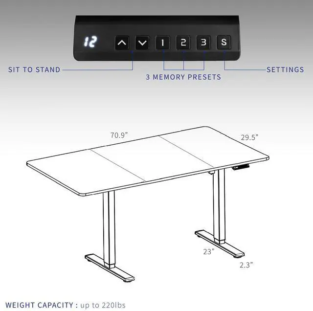 Alt view image 6 of 7 - VIVO Electric Dual Motor 71 x 30 Standing Desk, Dark Gray Top, Black Frame