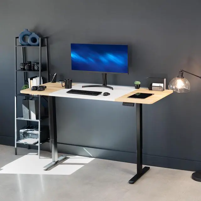 Alt view image 4 of 7 - VIVO Electric Dual Motor 71x30 Standup Desk, White/Light Wood Top, Black Frame