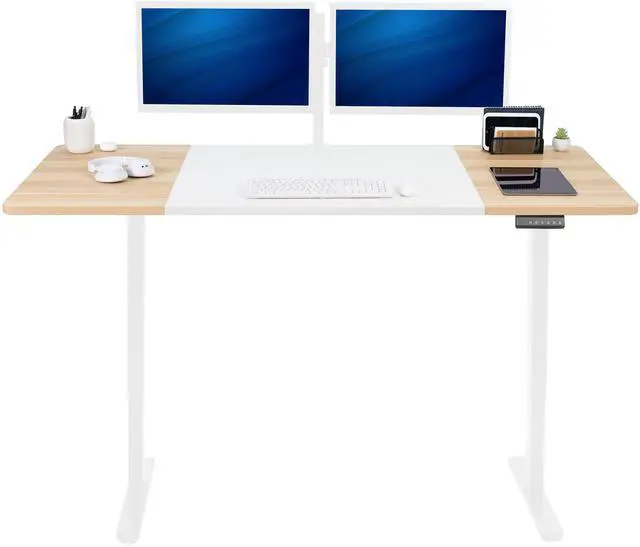 Main image of VIVO Electric Dual Motor 71 x 30 Standing Desk, White & Light Wood Table Top, White Frame, DESK-KIT-E2W7WC