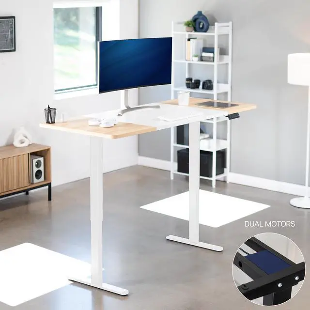Alt view image 2 of 7 - VIVO Electric Dual Motor 71 x 30 Standing Desk, White & Light Wood Table Top, White Frame, DESK-KIT-E2W7WC