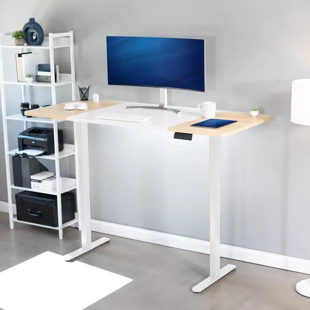 Alt view image 4 of 7 - VIVO Electric Dual Motor 71 x 30 Standing Desk, White & Light Wood Table Top, White Frame, DESK-KIT-E2W7WC