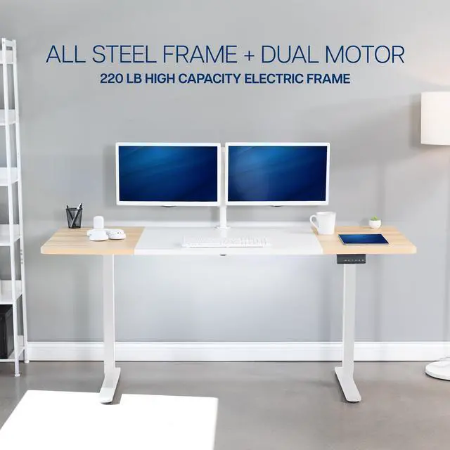 Alt view image 6 of 7 - VIVO Electric Dual Motor 71 x 30 Standing Desk, White & Light Wood Table Top, White Frame, DESK-KIT-E2W7WC