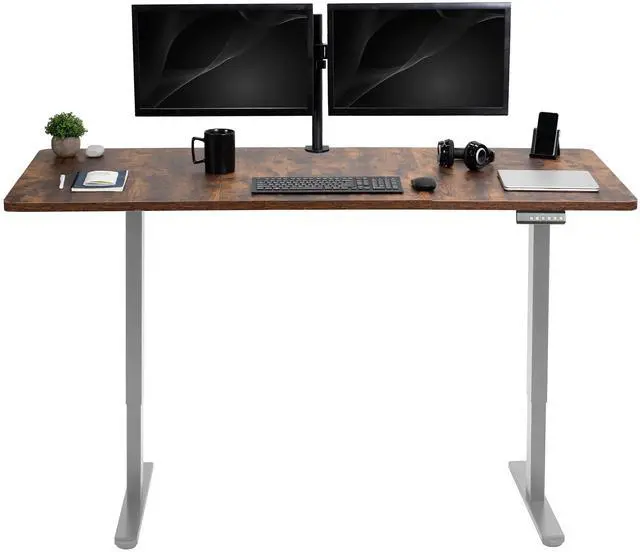 Main image of VIVO Electric Dual Motor 71 x 30 Standing Desk, Vintage Brown Top, Gray Frame