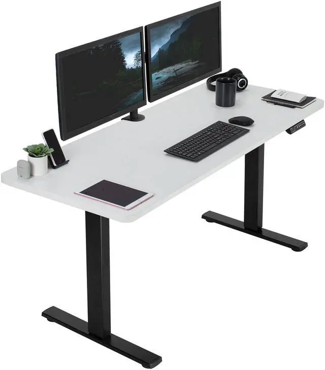 Main image of VIVO Electric 60 x 24 Stand Up Desk | White Table Top, Black Frame