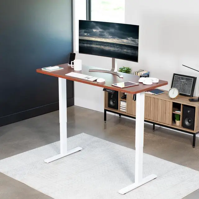 Alt view image 2 of 7 - VIVO Electric 60 x 24 Stand Up Desk | Dark Walnut Table Top, White Frame