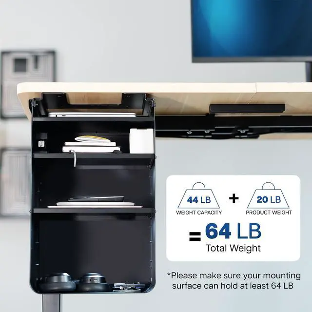 Alt view image 4 of 7 - VIVO Under Desk Storage Cabinet, High Capacity Shelving Unit with Height Adjustable Shelves, Black, DESK-SC01