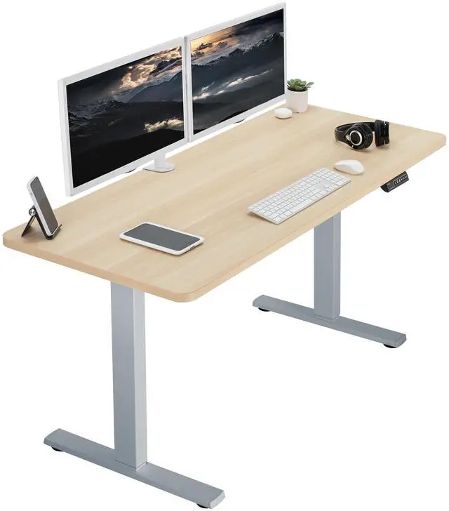 Main image of VIVO Electric 60 x 24 Stand Up Desk, Light Wood Table Top, Gray Frame