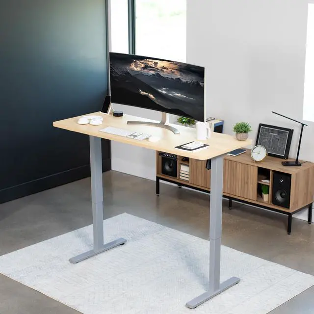 Alt view image 2 of 7 - VIVO Electric 60 x 24 Stand Up Desk, Light Wood Table Top, Gray Frame