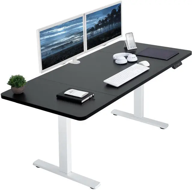 Main image of VIVO Electric 60 x 30 Stand Up Desk Workstation, Black Table Top, White Frame
