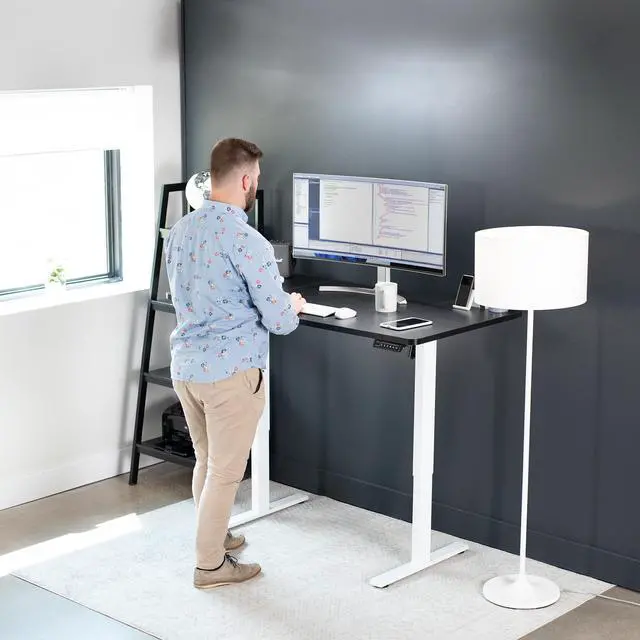 Alt view image 2 of 7 - VIVO Electric 60 x 30 Stand Up Desk Workstation, Black Table Top, White Frame