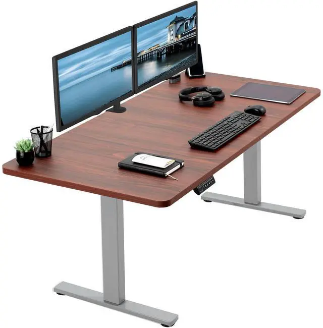 Main image of VIVO Electric 60 x 30 Stand Up Desk Workstation, Dark Walnut Top, Gray Frame
