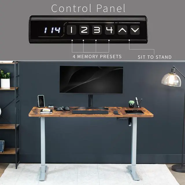 Alt view image 6 of 7 - VIVO Electric 60 x 30 Stand Up Desk, Rustic Vintage Brown Top, Gray Frame