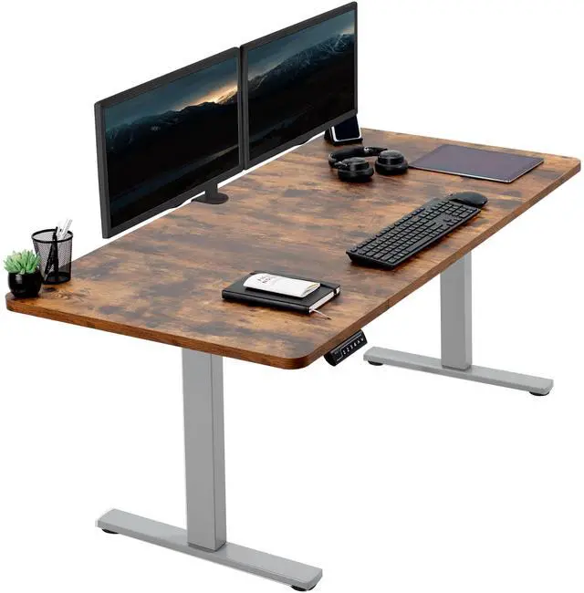 Main image of VIVO Electric 60 x 30 Stand Up Desk, Rustic Vintage Brown Top, Gray Frame