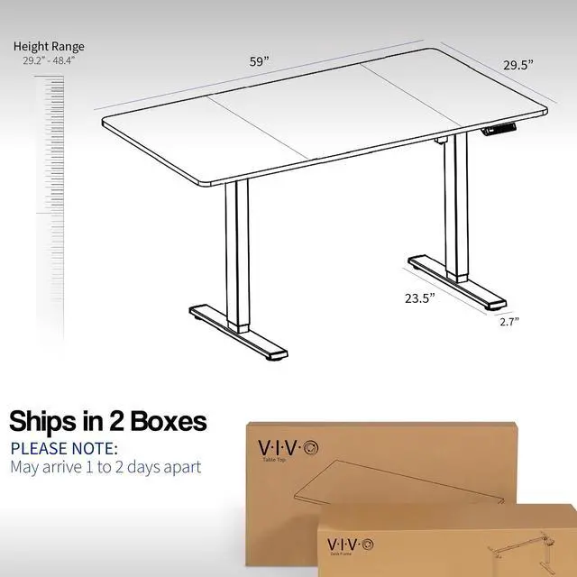 Alt view image 5 of 7 - VIVO Electric 60 x 30 Stand Up Desk Workstation, Dark Gray Top, White Frame
