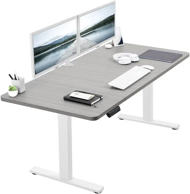 Main image of VIVO Electric 60 x 30 Stand Up Desk Workstation, Dark Gray Top, White Frame