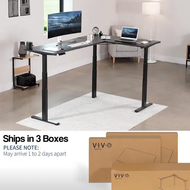 Alt view image 2 of 7 - VIVO Electric 78" x 55" Stand Up Corner Desk, Black Solid Square Corner Table Tops, Black Frame, DESK-KIT-3E5SB