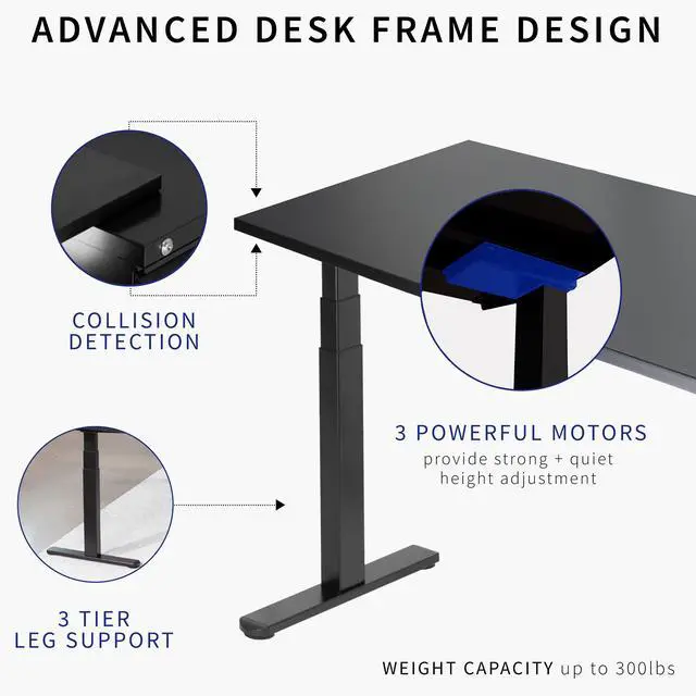 Alt view image 3 of 7 - VIVO Electric 78" x 55" Stand Up Corner Desk, Black Solid Square Corner Table Tops, Black Frame, DESK-KIT-3E5SB
