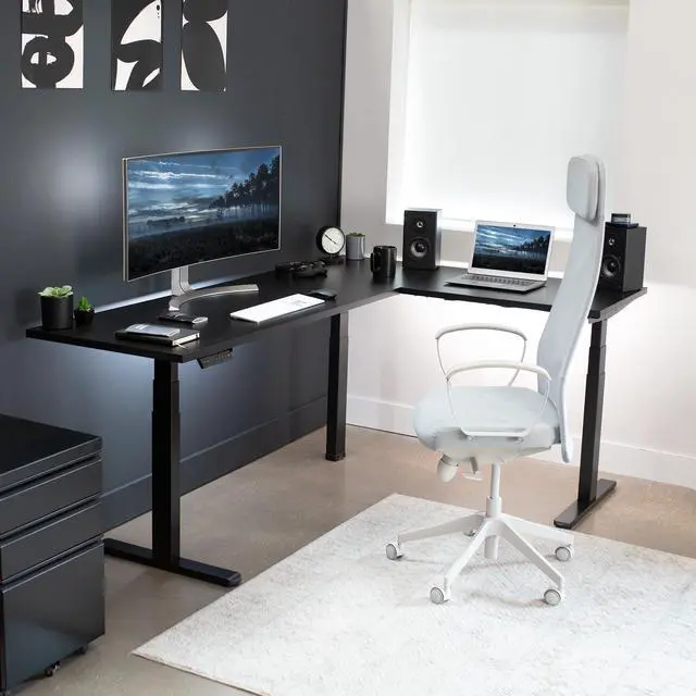 Alt view image 4 of 7 - VIVO Electric 78" x 55" Stand Up Corner Desk, Black Solid Square Corner Table Tops, Black Frame, DESK-KIT-3E5SB