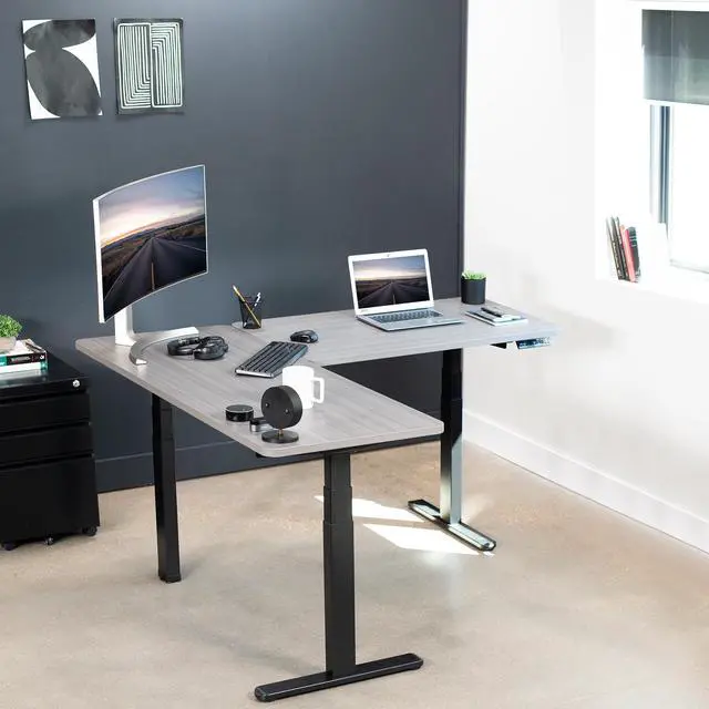 Alt view image 2 of 7 - VIVO Electric Stand Up Corner Desk, Dark Gray Table Tops, Black Frame