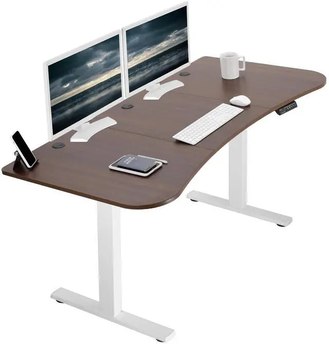 Main image of VIVO Electric 63 x 32 Stand Up Desk, Dark Walnut Table Top, White Frame
