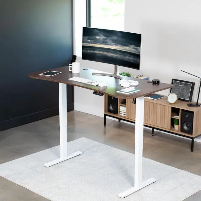 Alt view image 2 of 7 - VIVO Electric 63 x 32 Stand Up Desk, Dark Walnut Table Top, White Frame
