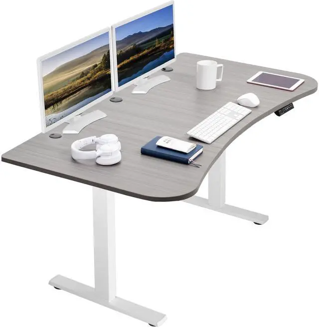 Main image of VIVO Electric 63 x 32 Standup Desk, Dark Gray Table Top, White Frame