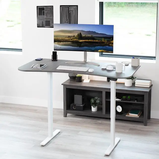 Alt view image 2 of 7 - VIVO Electric 63 x 32 Standup Desk, Dark Gray Table Top, White Frame